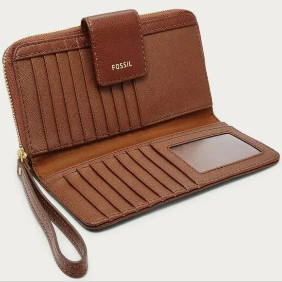 Fossil Madison Zip Clutch Leather Wallet w/ Wristlet Strap - Medium Brown - NWT - Picture 2 of 5